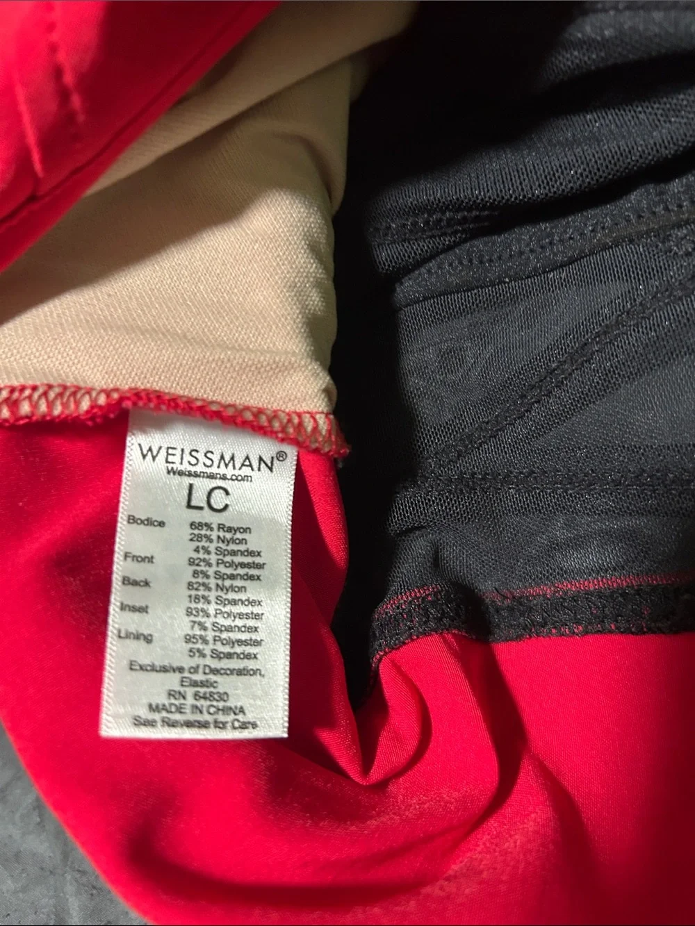 Weissman Black and Red Dance Costume Leotard with Sequin Waist